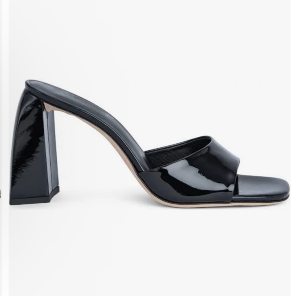 By Far Michele Black Patent Leather Mule Block Heel Slide Size 38